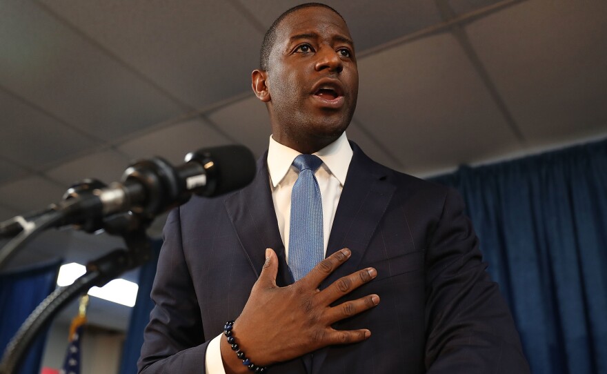 Andrew Gillum, the Democratic candidate for Florida governor, speaks Friday during a campaign rally in Orlando.
