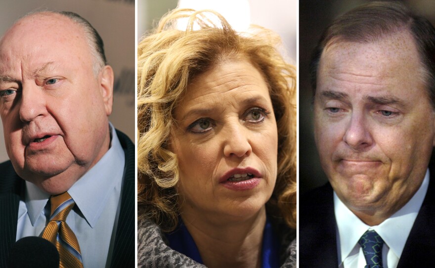 (Left to right) Former Fox News chief Roger Ailes in 2012; Rep. Debbie Wasserman Schultz in 2015; and former Enron Chief Executive Jeffrey Skilling in 2006.