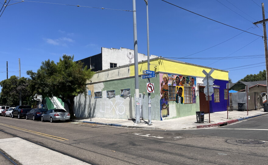 The unfinished side of the Elks Lodge mural faces Commercial Street, July 28, 2026.