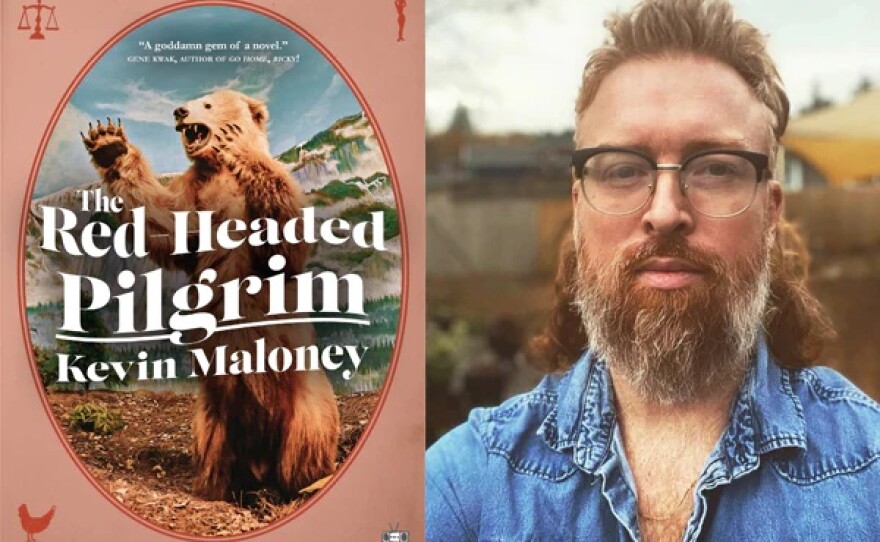 "The Red-Headed Pilgrim" book cover is shown with an undated photo of author Kevin Maloney.