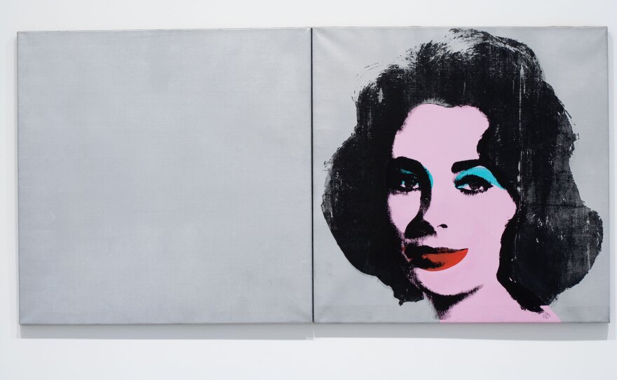 Andy Warhol's "Liz Taylor Diptych." The 1963 work is silkscreen ink, acrylic and spray paint on linen.