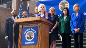 Dr. Barbara Ferrer, director of the Los Angeles County Department of Public Health, announces that six new cases of the coronavirus have been confirmed in the county, where there was one previously, on the steps of the county Hall of Administration in downtown Los Angeles Wednesday, March 4, 2020.