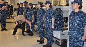 Recruits undergo a uniform inspection at Recruit Training Command, the Navy's only boot camp.