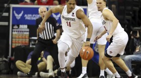 San Diego State's Matt Mitchell plays against Air Force during the second half of a Mountain West Conference tournament NCAA college basketball game Thursday, March 5, 2020, in Las Vegas. San Diego State won 73-60. 