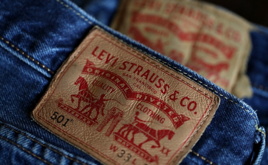 The Levi's logo appears on a pair of the company's 501 jeans in a file photo taken in 2019.