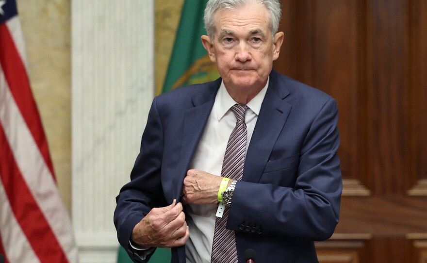 Federal Reserve Chair Jerome Powell arrives for a meeting of financial regulators in Washington, D.C., on July 28, 2023. Powell warned on Friday the fight against inflation still "has a long way to go."