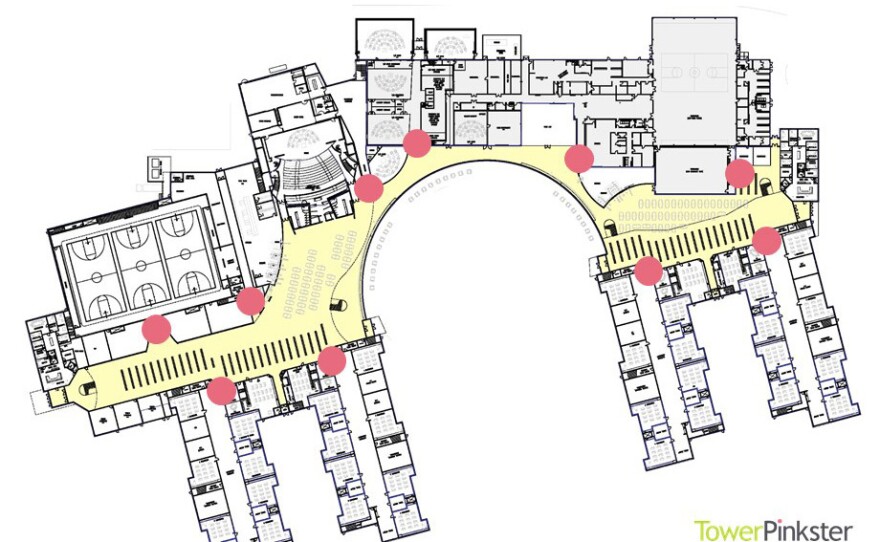 Architectural sketch for a school safety redesign from Michigan-based firm TowerPinkster.
