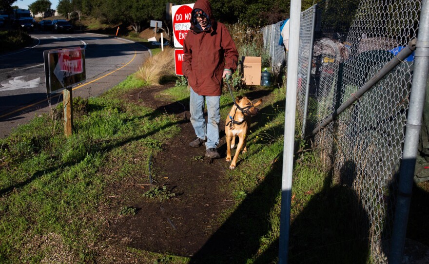 Norm Ciha says he lost his bedding, clothes and the medicine he'd been prescribed to treat hepatitis C during a sweep of his camp outside an Ikea in Emeryville, Calif., in November 2018.