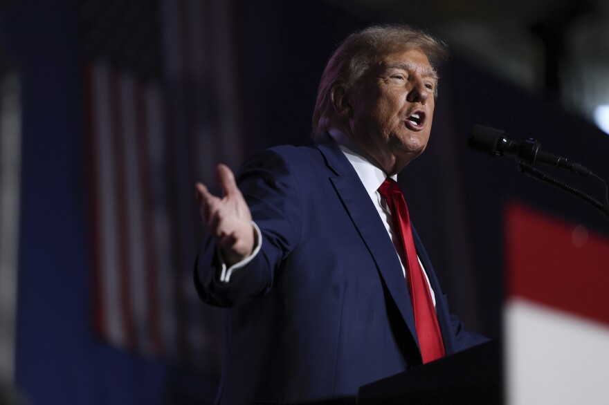 Former President Donald Trump speaks at a campaign rally on Dec. 16, 2023, in Durham, N.H.