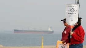 An empty container ship waited near the Port of Los Angeles during the eight-day strike by members of the International Longshore and Warehouse Union. The stoppage put a halt to most of the work at the Los Angeles and Long Beach ports.