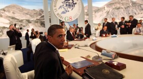 President of the United States of America, Barack Obama, attends a round-table discussion with the leaders of the other G8 group of nations during their summit on July 8, 2009 in L'Aquila, Italy. 