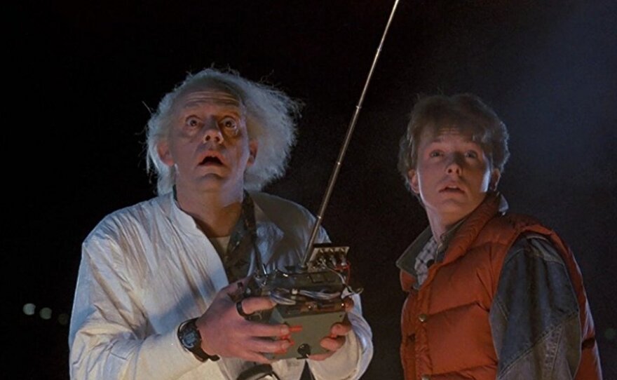 Doc Brown (Christopher Lloyd) and Marty McFly (Michael J. Fox) try to get "Back to the Future" as the San Diego Natural History Museum kicks off its second round of Reel Science on May 4 at Digital Gym Cinema.