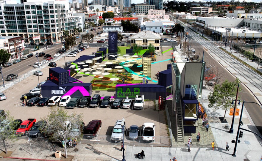 A rendering of the plan for a temporary urban park in the East Village.