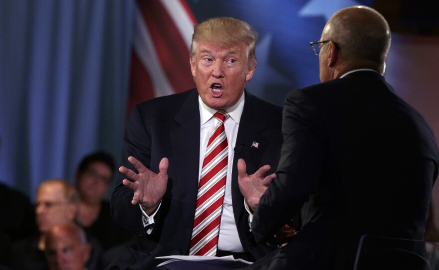 Republican presidential candidate Donald Trump speaks with "Today" show co-anchor Matt Lauer at the NBC Commander-In-Chief Forum held at the Intrepid Sea, Air and Space museum aboard the decommissioned aircraft carrier Intrepid on Wednesday.
