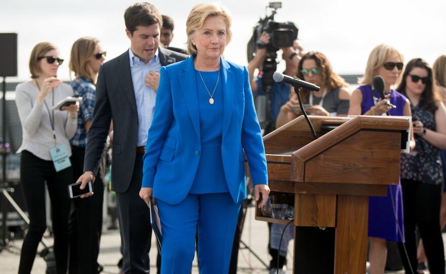 Democratic presidential candidate Hillary Clinton walks towards her campaign plane Thursday in White Plains, N.Y.