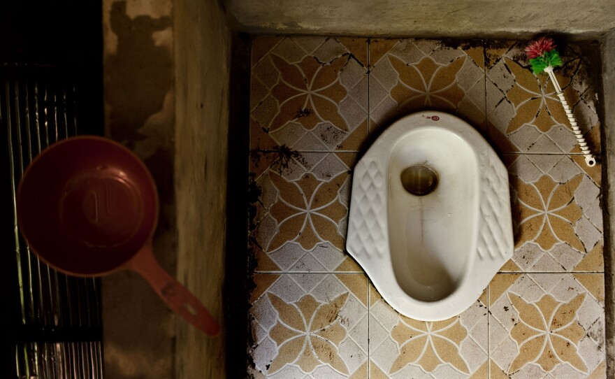 In Cambodia, a young girl shares one bathroom with her grandmother and her aunt. She is responsible for collecting water so everyone can flush the toilet and wash their hands afterward.