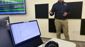 Chris Babcock, an engineer at the National Transportation Safety Board, in one of the audition rooms at the agency's headquarters in Washington, D.C.