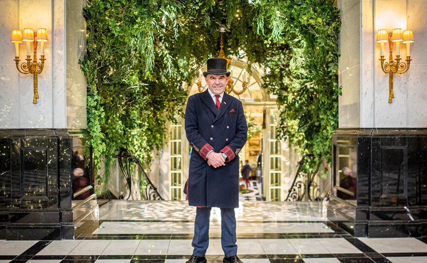 Savoy Head Doorman Tony. The holiday season has arrived at The Savoy and staff are pushed to the breaking point as they welcome hundreds of residential guests and diners across Christmas Day and New Year's Eve.