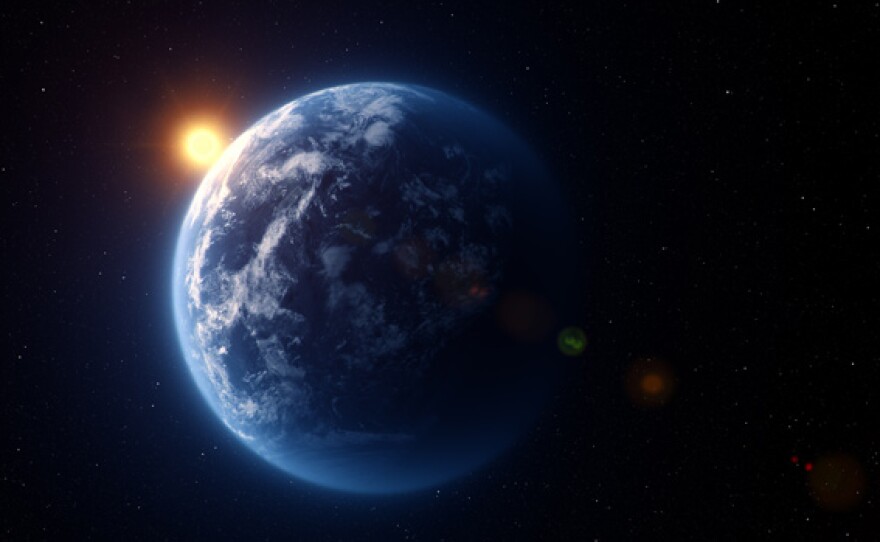 CGI recreation of Kepler 22b - a world larger than the Earth - the first habitable zone planet discovered by Kepler.