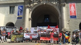 Anti-hate advocates begin to march from Balboa Park's Museum of Man to Horton Plaza, Aug. 27, 2017. 