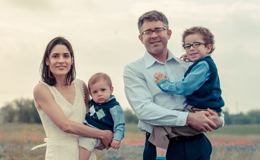 Elizabeth, Samuel, Bryan and Noah Shaw amid Texas bluebonnets on Easter Sunday. Samuel was conceived with in vitro fertilization so he would not suffer from the hereditary cancer that afflicted Noah.