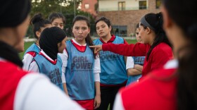 Some of Afghanistan's most talented young soccer players, members of what used to be the girls national team, gather for practice in Lisbon, Portugal, in November.
