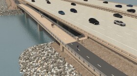 An artist's rendering shows Interstate 5 with carpool lanes and pedestrian walkways across the Batiquitos Lagoon, December 2016.