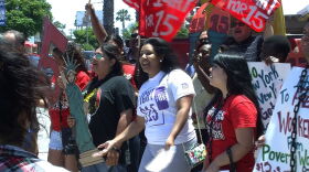 San Diego fast food workers rally outside a McDonald's restaurant in Pacific Beach on Monday June 22, 2015. 