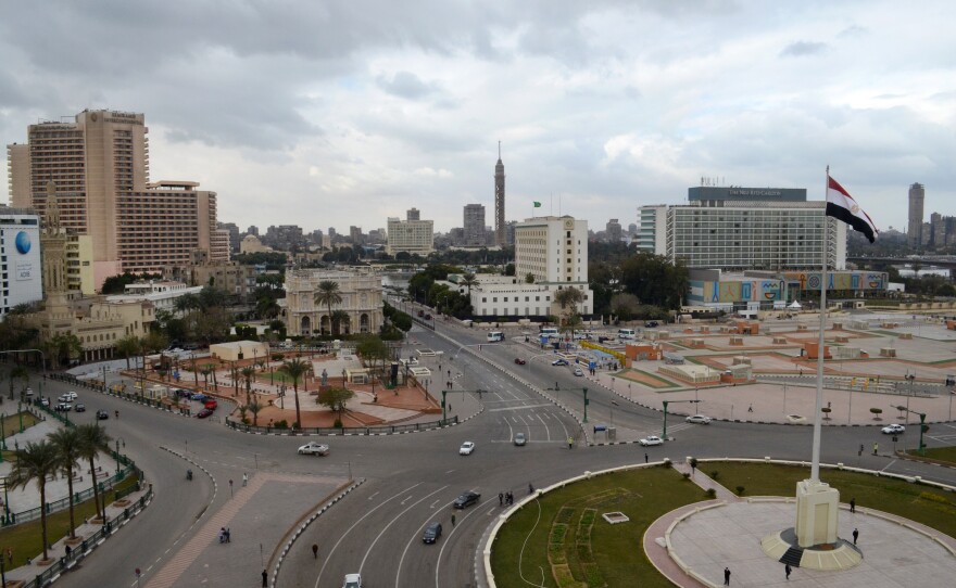 Cairo's central Tahrir Square, once epicenter of Egypt's protest movements, stands mostly empty of pedestrians and traffic on the fifth anniversary of the country's 2011 Arab Spring uprising, in Cairo, Egypt, on Monday.