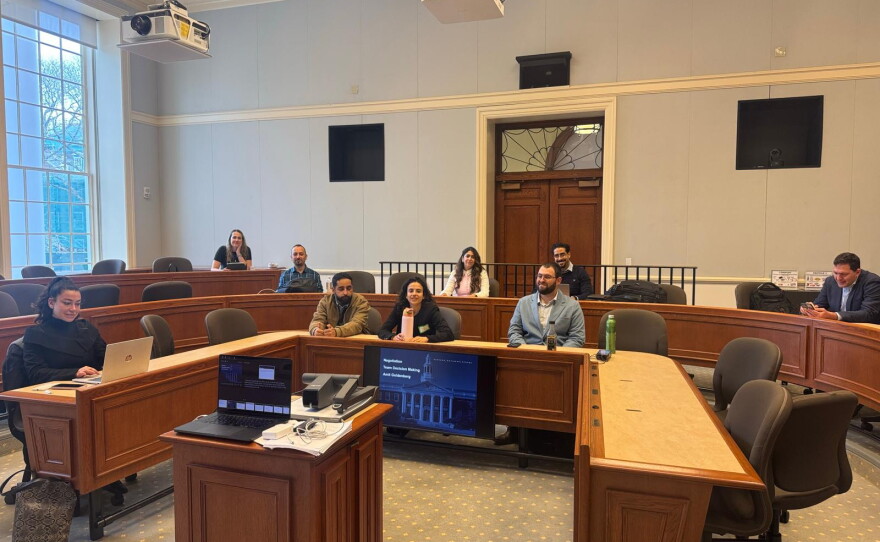 Israeli and Palestinian entrepreneurs in the 50:50 Startups program attend a workshop at Harvard Business School about data analysis.