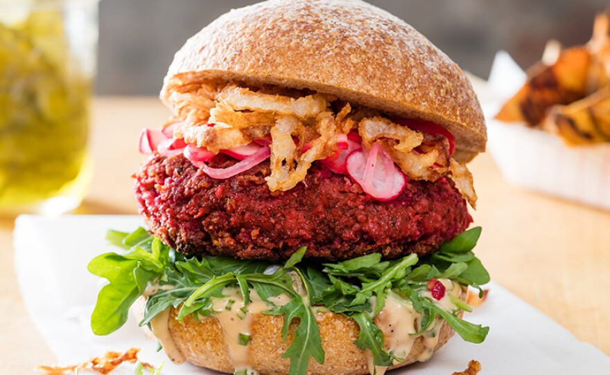Vegan pinto bean and beet burger. In Season 18 of AMERICA'S TEST KITCHEN, hosts Bridget Lancaster and Julia Collin Davison head into the test kitchen to bring viewers equipment reviews, taste tests, and recipes for the home cook.