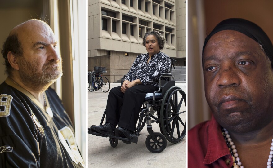 James Meadours (left), Debbie Robinson and Thomas Mangrum share their stories about sexual assault.