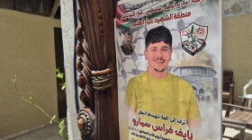A poster announces the death of Nayef Samaro, 25, after he was killed during an Israeli military raid on Nablus in May.