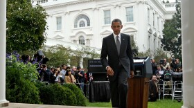 U.S. President Barack Obama walks out of the Rose Garden after delivering remarks on the death of Libyan strongman Muammar Gaddafi at the White House October 20, 2011 in Washington, DC. 