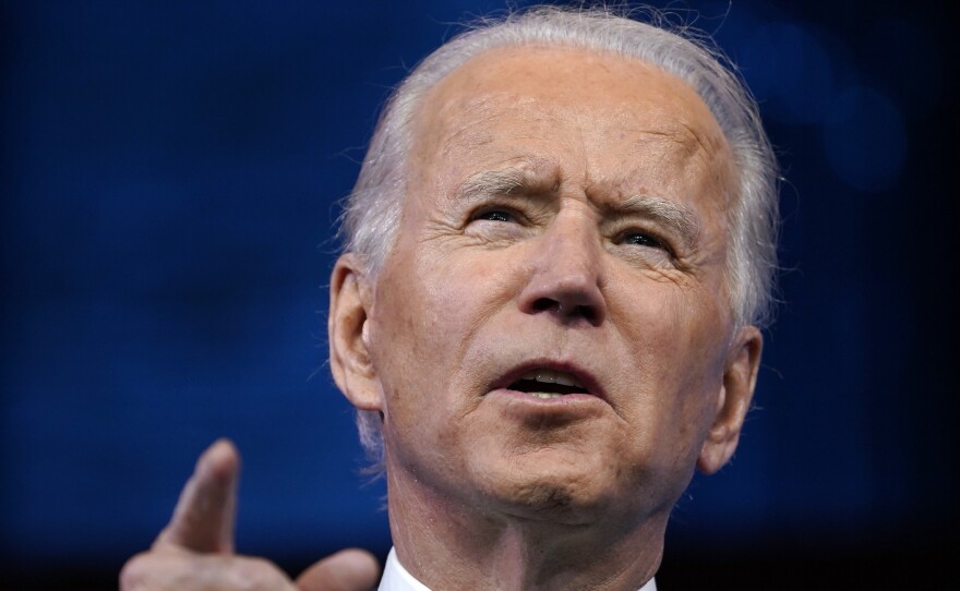 President-elect Joe Biden speaks about the Electoral College vote certification process Monday in Wilmington, Del.