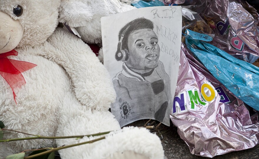 A memorial for Michael Brown Jr. in Ferguson, Mo.