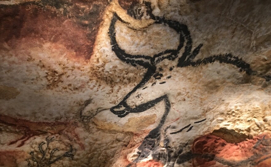 The French government has bulit an exact replica of the prehistoric paintings in Lascaux, next to the originals. This photo was taken in the replicated cave. The originals were painted some 20,000 years ago, but are closed to the public to protect the artwork.