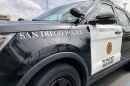 A San Diego Police car is parked in front of their union building, May 3, 2022.