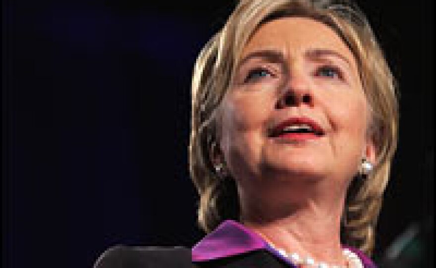 Sen. Hillary Clinton speaks to the Service Employees International Union in Washington, Sept. 17, 2007.
