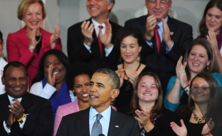 President Obama speaks at Faneuil Hall on the implementation of the Affordable Care Act on Wednesday in Boston.