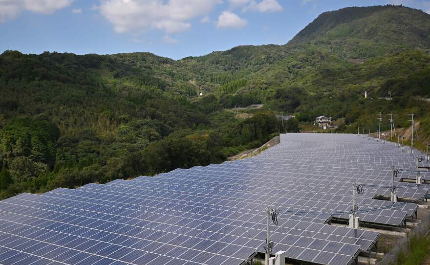 Japan plans to ramp up its use of solar panels, such as these shown in Yufu, Oita prefecture in 2019.