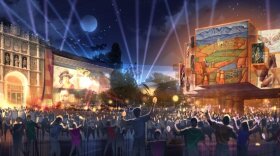 Lighting up the walls of the museums lining El Prado in Balboa Park, as shown in this rendering, had been under consideration for the 2015 centennial celebration.