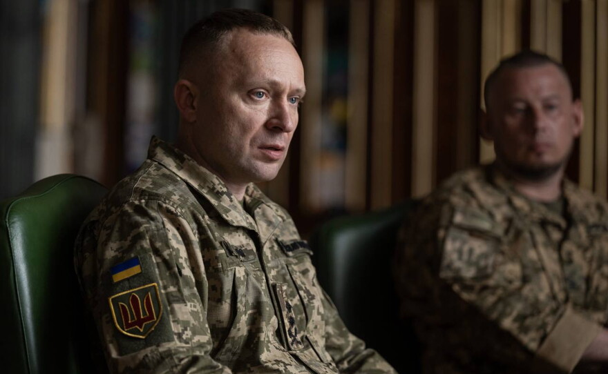 In this photo provided by the Ukrainian Presidential Press Office, new commander-in-chief of Ukraine's Armed Forces Mykhailo Drapatyi looks on during his meeting with Ukrainian President Volodymyr Zelenskyy in Kyiv, Ukraine, Monday, July 20, 2026.