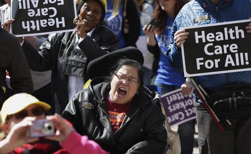 Protesters march on the Texas Capitol in Austin on March 5, demanding that lawmakers expand Medicaid to include an additional 1.5 million poor people.