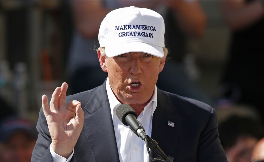 Presumptive Republican presidential nominee Donald Trump spoke at a campaign event Thursday in Manchester, N.H.