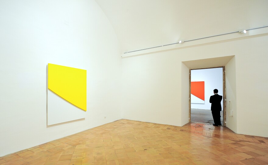 A visitor looks at an installation by artist Ellsworth Kelly on June 18, 2010, as part of an exhibition at Villa Medici, the headquarters of the French Academy in Rome.