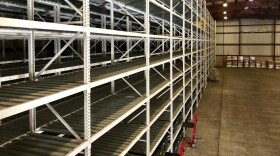 The 20th Street storage facility has 45-gallon bins stacked in metal racks that people can use to store nonperishable items, June 12, 2018.