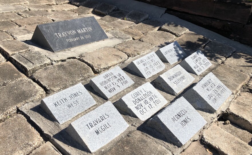 The only public memorial to Trayvon Martin in Sanford, Fla., is the stone outside the Goldsboro Museum, dedicated to the area's African American history.