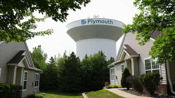 A water tower is seen on July 30 in Plymouth, Minn. A cyberattack targeted the operating technology at over 30 water systems in Minnesota, including Plymouth's late last month, state officials said.