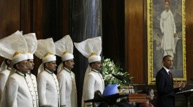 President Obama delivers a speech to India's parliament on Monday. Obama backed India's quest for a permanent U.N. Security Council seat, inviting the world's largest democracy to take its "rightful" place at the summit of global power.